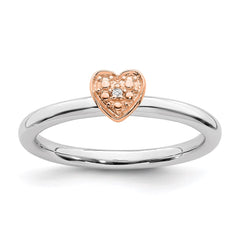 Sterling Silver/Rose Gold-plated Stackable Expressions Diamond Heart Ring | QSK1866