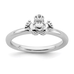 Sterling Silver Stackable Expressions Rhodium Claddagh Ring | QSK1946