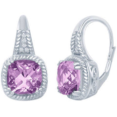Women's Earrings - Silver Amethyst Rope Design White Topaz | BLD-7148
