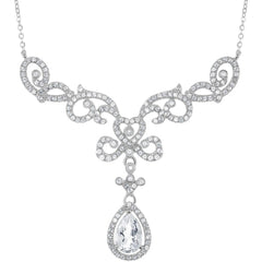 Women's Necklace - White Topaz Elaborate Designed Teardrop | BLM-5547