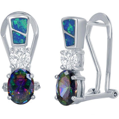 Women's Earrings - Blue Inlay Opal with Round and Oval Shaped CZ | D-5009