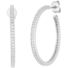 Classic Women's Earrings - Sterling Silver Thin CZ 25mm Post Back Closure | D-5951
