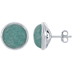 Classic Women's Earrings - Silver African Amazonite Stud Post Back Closure | D-6714
