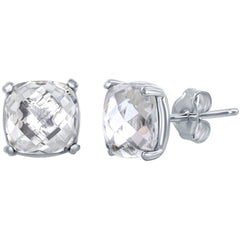 Classic Women's Earrings - Sterling Silver April Birthstone White Topaz Stud | D-6817