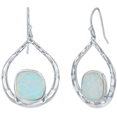 Women's Earrings - Irregular White Opal and Hammered Pear Shaped | D-7994
