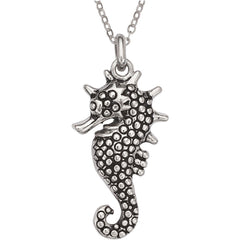 Classic Unisex Pendant with Chain - Sterling Silver Fancy Oxidized Seahorse | J-2556