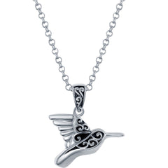 Classic Women's Pendant with Chain - Sterling Silver Small Hummingbird Shape | J-2769