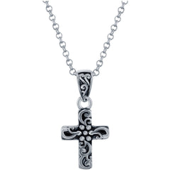 Classic Women's Pendant with Chain - Sterling Silver Oxidized Small Cross | J-2773