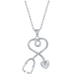 Classic Women's Pendant with Chain - Sterling Silver Heart Stethoscope Shape | J-2774