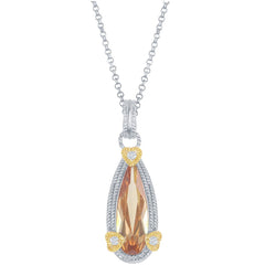 Classic Women's Pendant with Chain - Champagne Tear Drop with 3 Hearts CZ | K-4040