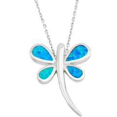 Women's Pendant with Chain - Sterling Silver Blue Opal Dragonfly | K-4549