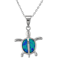 Women's Pendant with Chain - Sterling Silver Blue Opal Small Turtle | K-5070