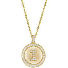 Classic Women's Pendant with Chain - Gold Micro Pave CZ Circle I Initial | K-6682-G