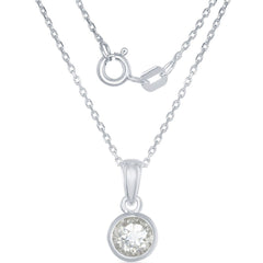 Classic Women's Pendant with Chain - Round April White Topaz Bezel Set | K-7017-WT