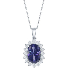 Classic Women's Pendant - Sterling Silver Royal Tanzanite and White CZ | K-7019