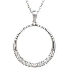 Classic Women's Pendant - Sterling Silver Open Circle Design with Half CZ | K-7077