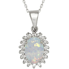 Women's Pendant - Sterling Silver Oval Center White Inlay with CZ | K-7369