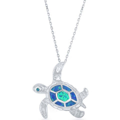 Women's Pendant - Sterling Silver Blue Inlay Opal Turtle Design | K-7612