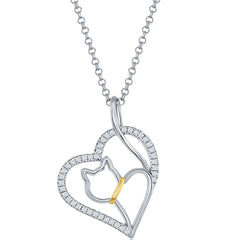 Classic Women's Pendant - Sterling Silver CZ Heart with Center Cat Cut-Out | K-8230