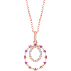 Classic Women's Pendant - Sterling Silver Rose Double Circle and Ruby CZ | K-8335