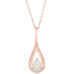 Women's Pendant - Sterling Silver Rose Gold White Opal with CZ | K-8481-RG