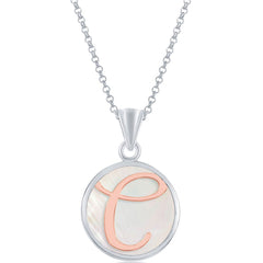 Classic Women's Pendant - Sterling Silver MOP and Rose Gold C Script Initial | K-8604