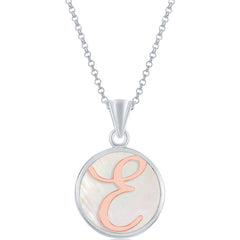 Classic Women's Pendant - Sterling Silver MOP and Rose Gold E Script Initial | K-8606