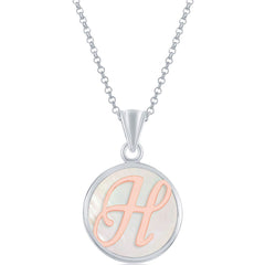 Classic Women's Pendant - Sterling Silver MOP and Rose Gold H Script Initial | K-8609
