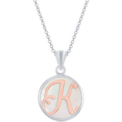 Classic Women's Pendant - Sterling Silver MOP and Rose Gold K Script Initial | K-8613