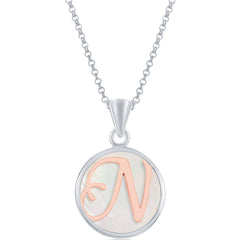 Classic Women's Pendant - Sterling Silver MOP and Rose Gold N Script Initial | K-8616