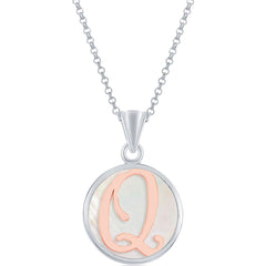 Classic Women's Pendant - Sterling Silver MOP and Rose Gold Q Script Initial | K-8619