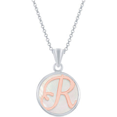 Classic Women's Pendant - Sterling Silver MOP and Rose Gold R Script Initial | K-8620