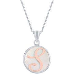 Classic Women's Pendant - Sterling Silver MOP and Rose Gold S Script Initial | K-8621