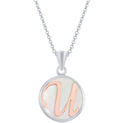Classic Women's Pendant - Sterling Silver MOP and Rose Gold U Script Initial | K-8623