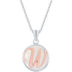 Classic Women's Pendant - Sterling Silver MOP and Rose Gold W Script Initial | K-8625