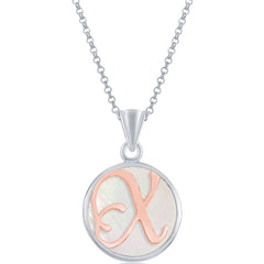 Classic Women's Pendant - Sterling Silver MOP and Rose Gold X Script Initial | K-8626