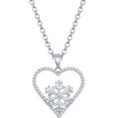 Classic Women's Pendant - Sterling Silver White CZ Heart Snowflake Design | K-8679