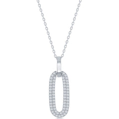 Classic Women's Pendant - Sterling Silver Oval Micro Pave CZ Door Knocker | K-8691