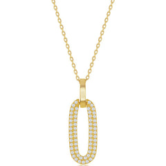 Classic Women's Pendant - Silver Gold Oval Micro Pave CZ Door Knocker | K-8691-GP