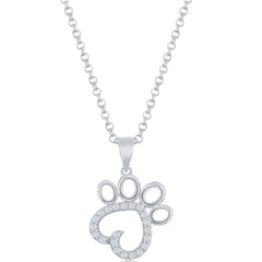 Classic Women's Pendant - Sterling Silver White Cubic Zirconia Paw Print | K-8698