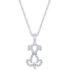 Classic Women's Pendant - Sterling Silver White Cubic Zirconia Sitting Dog | K-8699