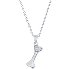 Classic Women's Pendant - Sterling Silver White Cubic Zirconia Dog Bone | K-8700