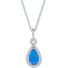 Women's Pendant - Sterling Silver Pearshape Blue Opal with CZ Border | K-8702