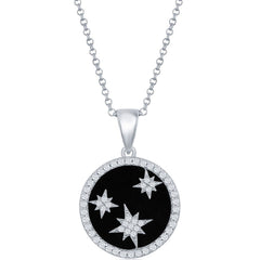 Classic Women's Pendant - Sterling Silver CZ North Stars and Round Onyx | K-8717