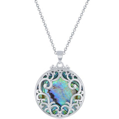 Classic Women's Pendant - Sterling Silver Designed Round Abalone With chain| K-8723