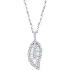 Classic Women's Pendant - Sterling Silver Round and Baguette White CZ Leaf | K-8724
