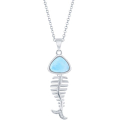 Women's Pendant - Silver Larimar and CZ Fish Skeleton | K-8727