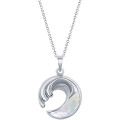 Classic Women's Pendant - Sterling Silver White Mother of Pearl Wave Design | K-8739