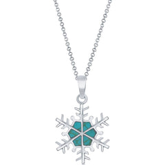 Classic Women's Pendant - Sterling Silver Rhodium Plated Turquoise Snowflake | K-8772