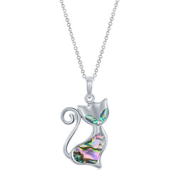 Classic Women's Pendant - Sterling Silver Rhodium Plated Abalone Cat Print | K-8794